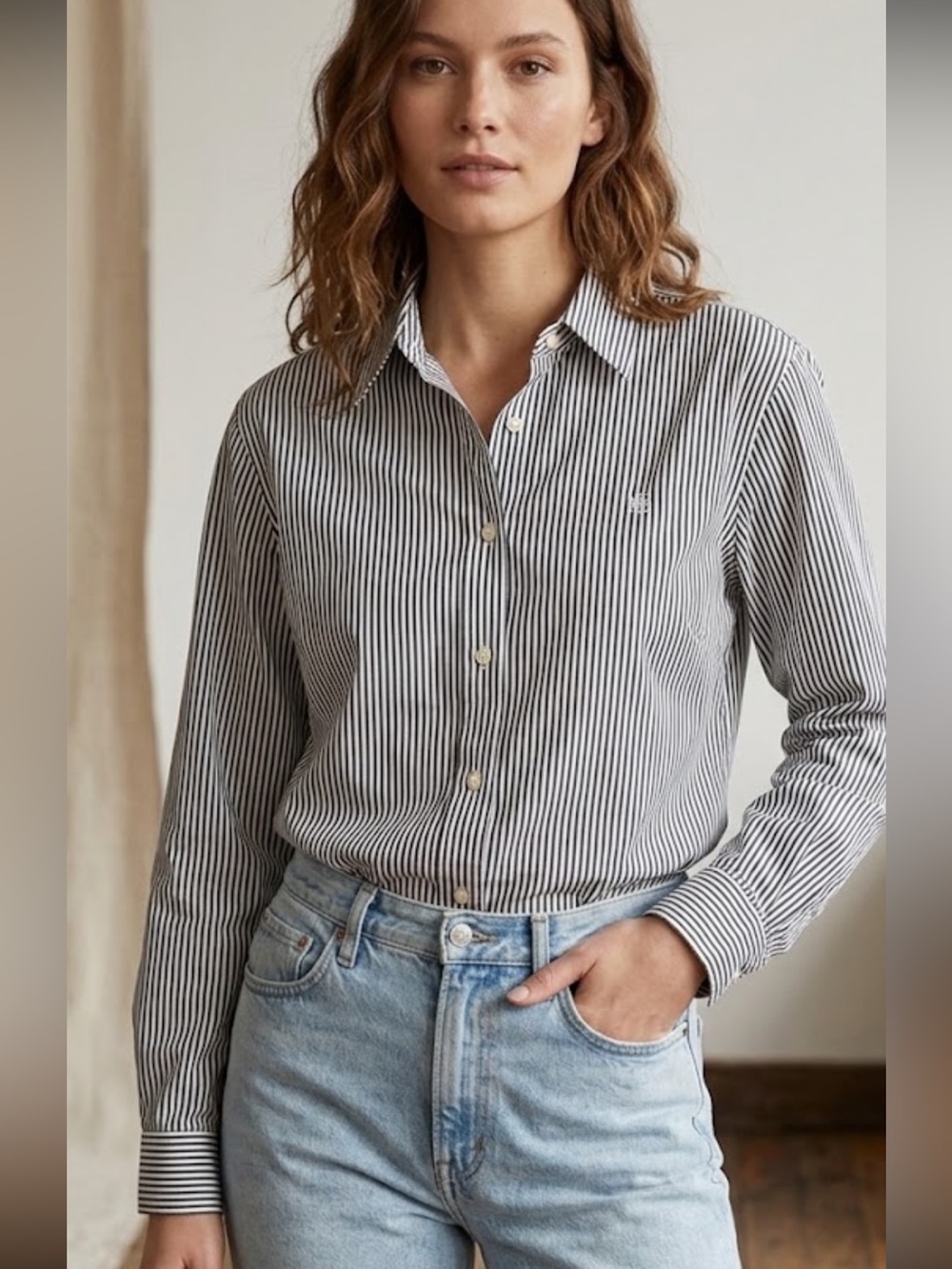 Lauren Ralph Lauren Striped Cotton Button-Down Shirt 3X Preppy Classic Womens